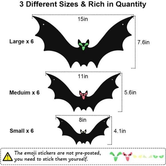 (18 Pcs) Hanging Bats Halloween Decoration Outside, Large Flying Plastic Bats - Picture 3 of 7